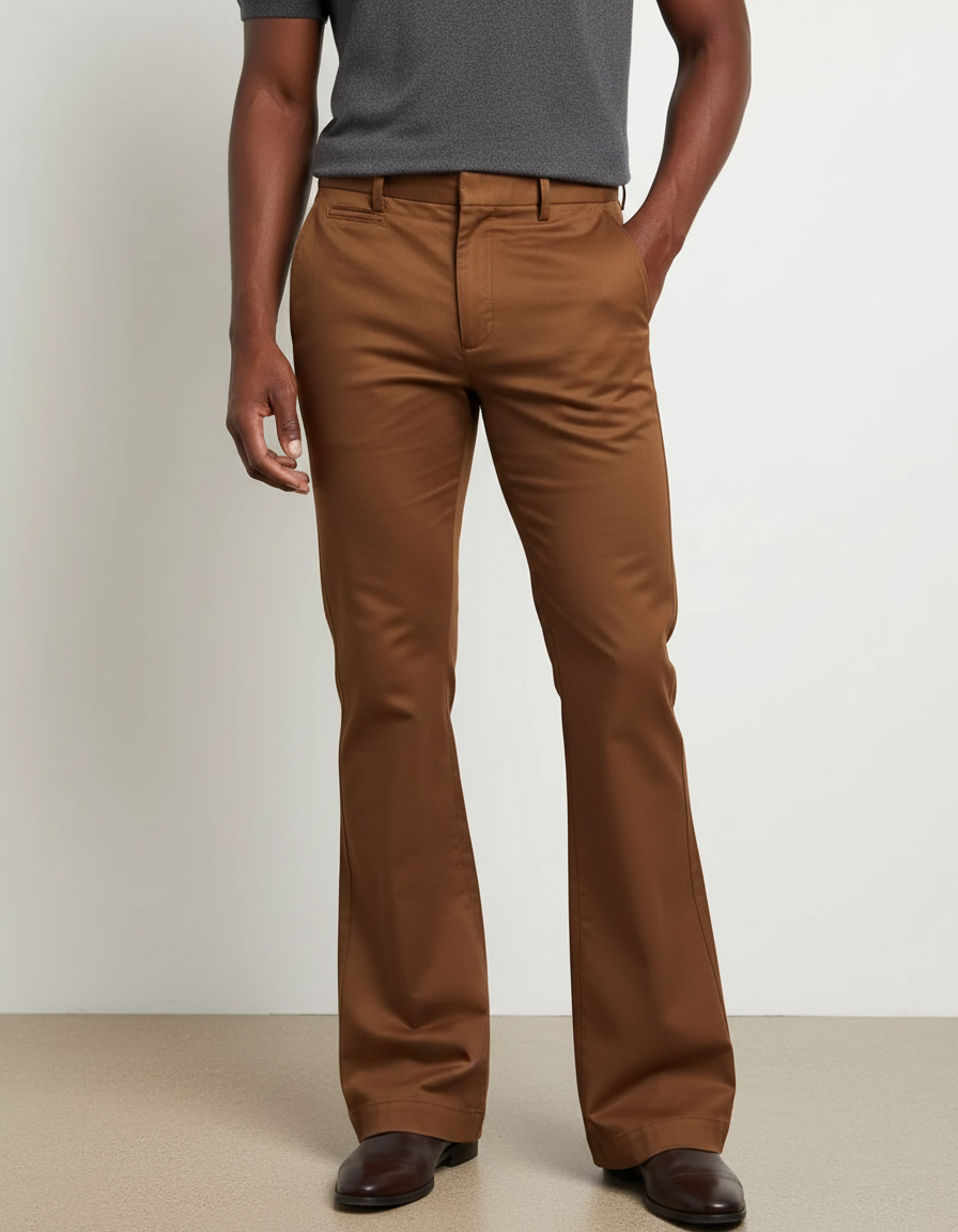 Pantalon Marron Évasé Homme Casual Chic Élégant - Gabardine