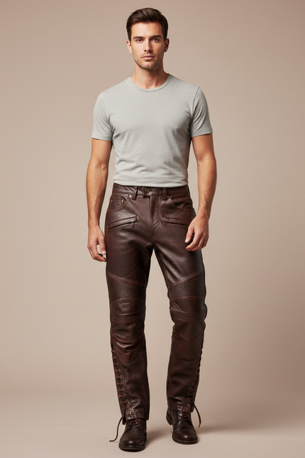 Pantalon Cuir Moto Marron