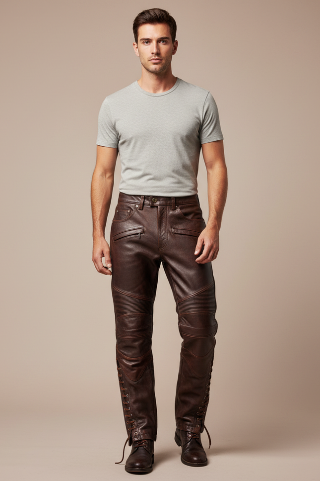 Pantalon Cuir Moto Marron