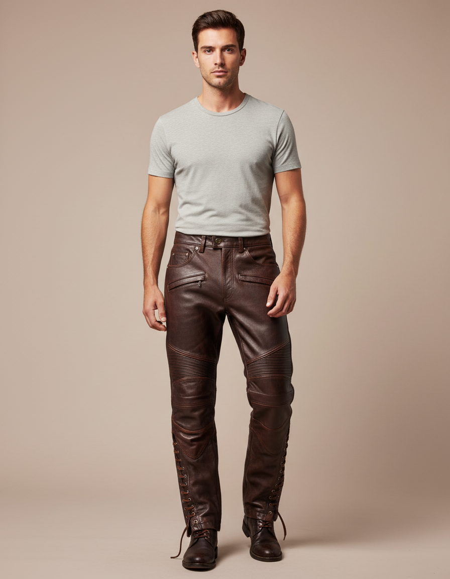 Pantalon Cuir Moto Marron
