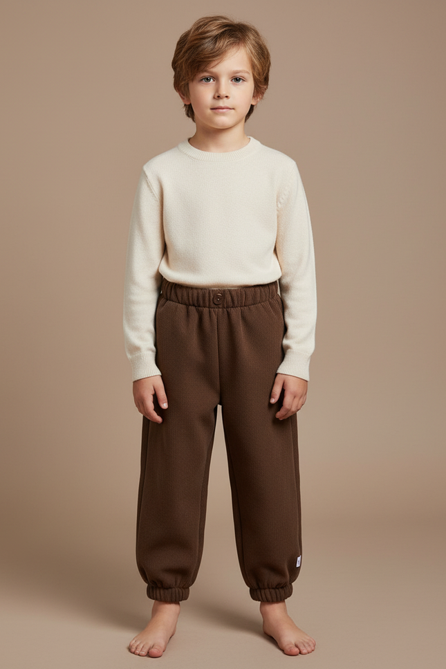 Pantalon Marron Ample Côtelé Enfant Décontracté Chaud - Cordé