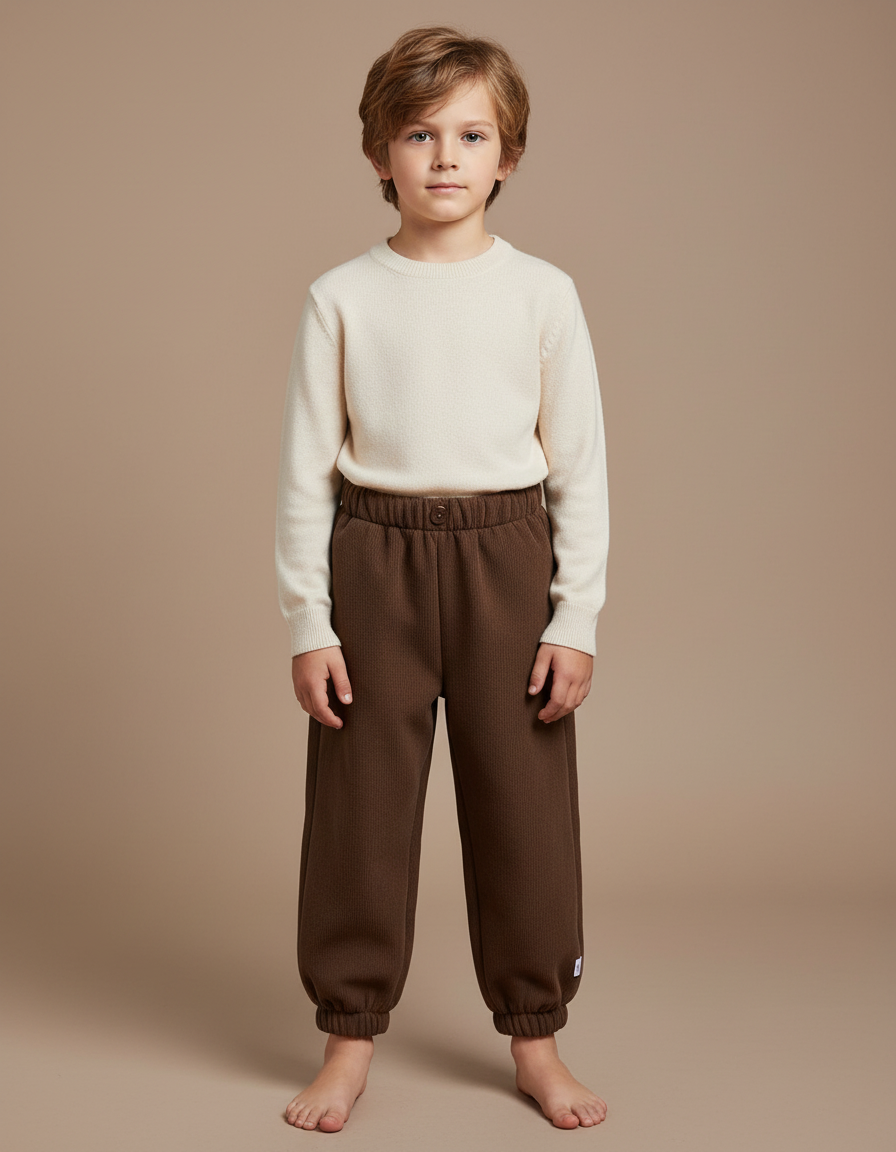 Pantalon Marron Ample Côtelé Enfant Décontracté Chaud - Cordé