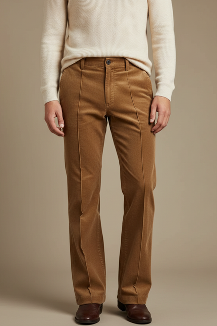 Pantalon Marron Velours Côtelé Évasé Homme Décontracté - Camel Cordé