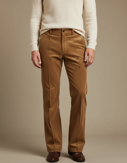 Pantalon Marron Velours Côtelé Évasé Homme Décontracté - Camel Cordé