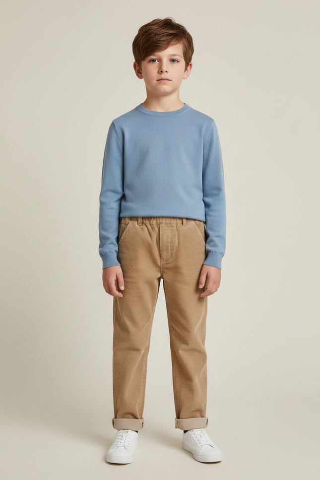 Pantalon Marron Côtelé Ample Enfant Décontracté - Camel Cordé
