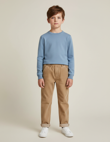 Pantalon Marron Côtelé Ample Enfant Décontracté - Camel Cordé