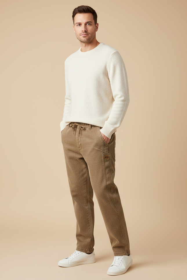 Pantalon Marron Homme Coton Décontracté Cordon