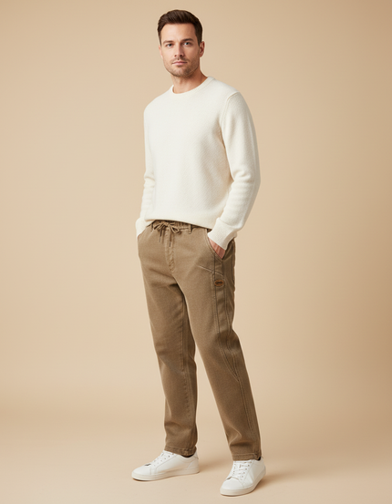 Pantalon Marron Homme Coton Décontracté Cordon