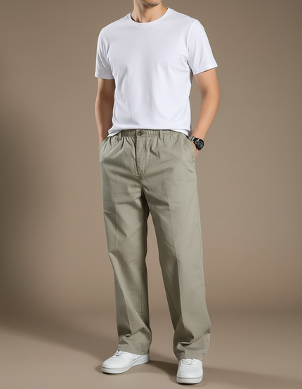 Pantalon Marron Ample Coton Décontracté Élastique Homme - Kaki