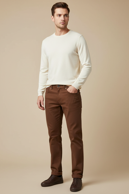 Pantalon Marron Slim Coton Décontracté Homme - Gabardine