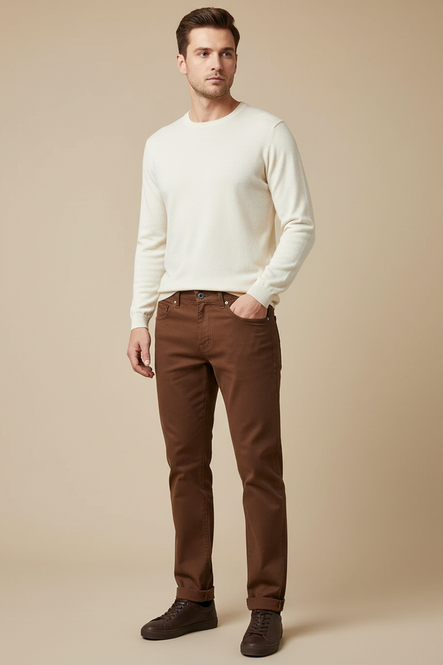 Pantalon Marron Slim Coton Décontracté Homme - Gabardine