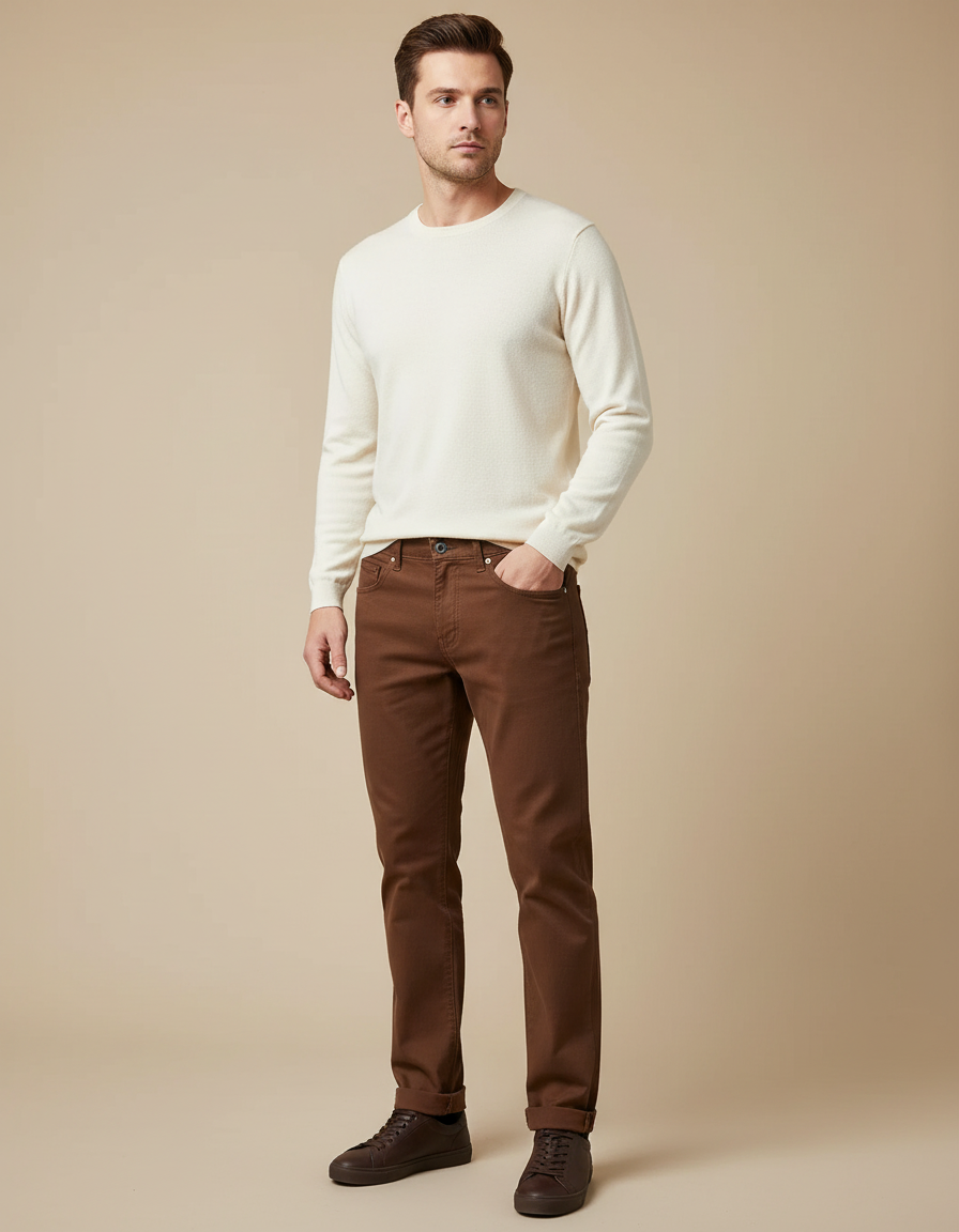 Pantalon Marron Slim Coton Décontracté Homme - Gabardine