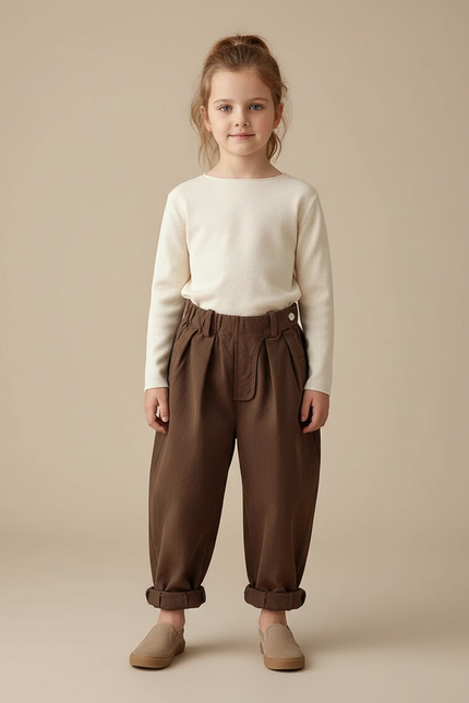 Pantalon Marron Ample Décontracté Coton Enfant