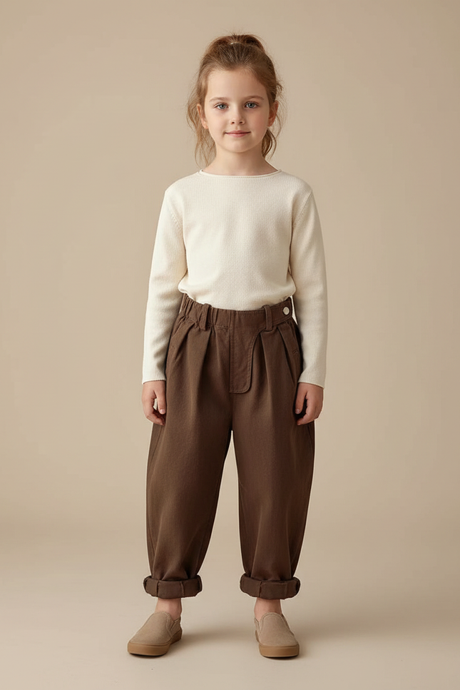 Pantalon Marron Ample Décontracté Coton Enfant