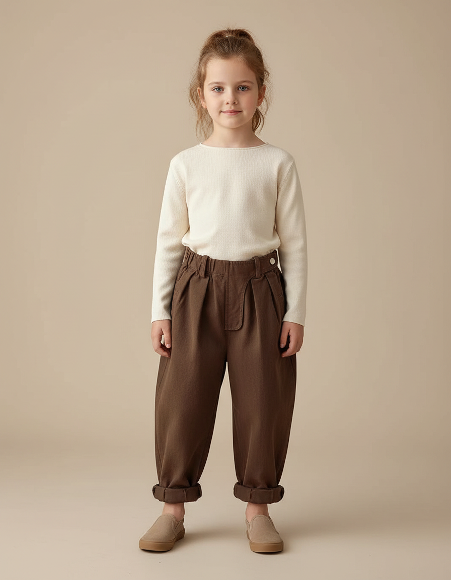 Pantalon Marron Ample Décontracté Coton Enfant