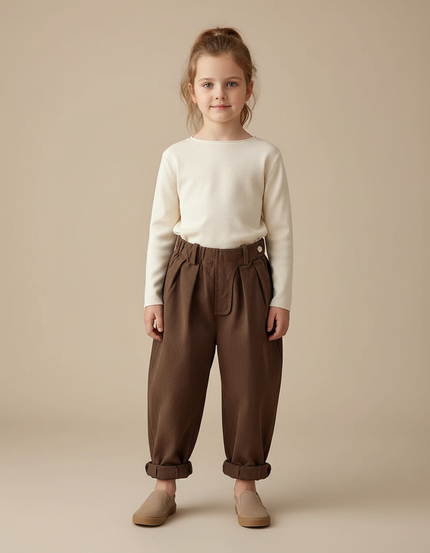 Pantalon Marron Ample Décontracté Coton Enfant