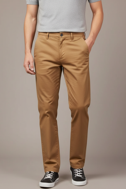 Pantalon Marron Homme Coton Slim Chino Décontracté Élégant - Kaki Gabardine