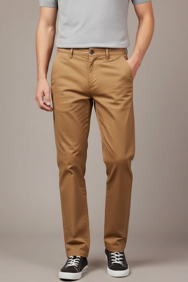 Pantalon Marron Homme Coton Slim Chino Décontracté Élégant - Kaki Gabardine