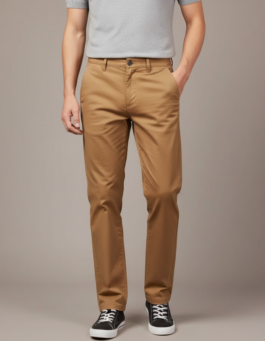 Pantalon Marron Homme Coton Slim Chino Décontracté Élégant - Kaki Gabardine