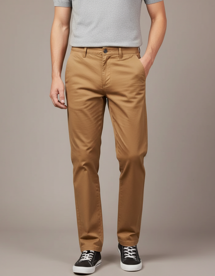 Pantalon Marron Homme Coton Slim Chino Décontracté Élégant - Kaki Gabardine