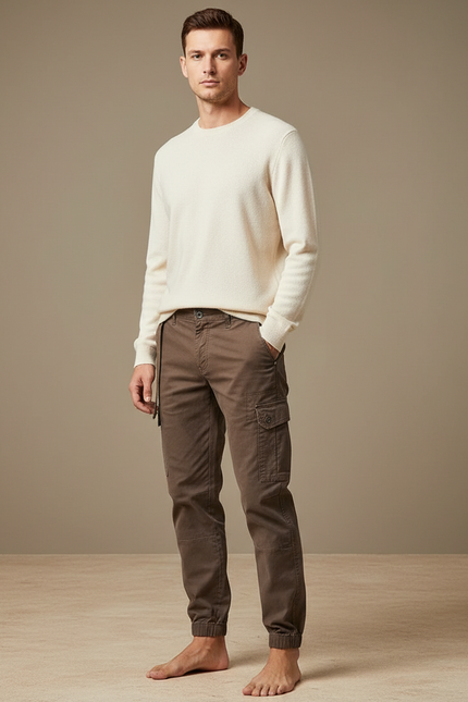 Pantalon Marron Cargo Coton Décontracté Homme