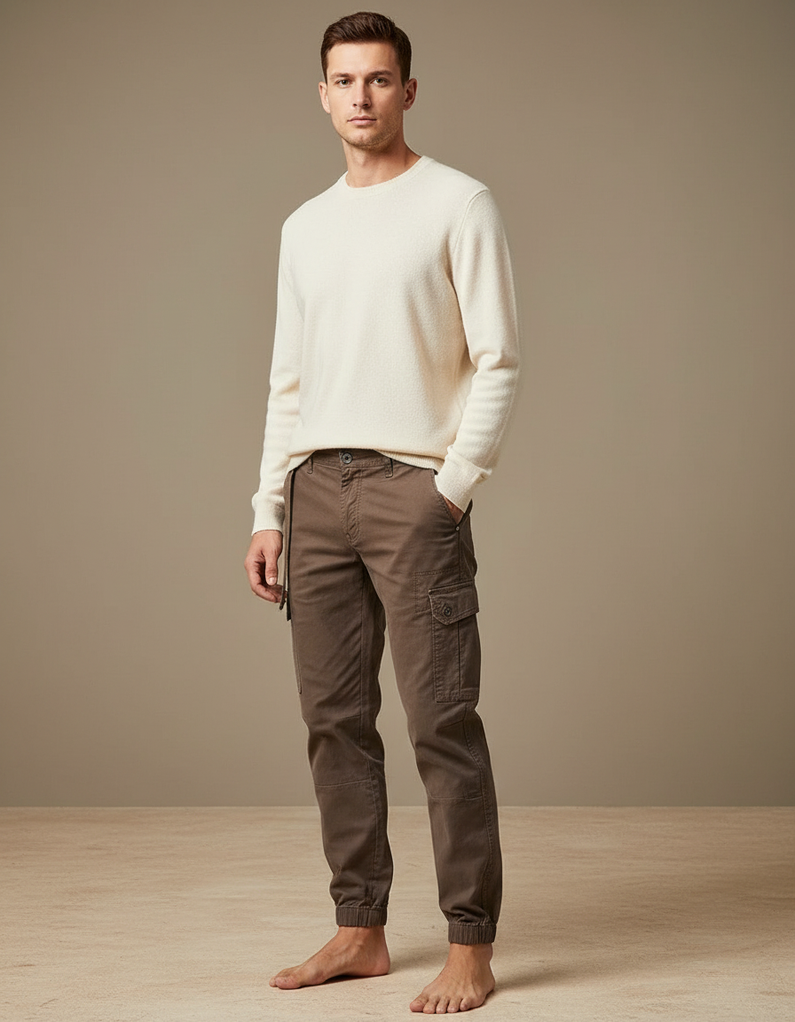 Pantalon Marron Cargo Coton Décontracté Homme