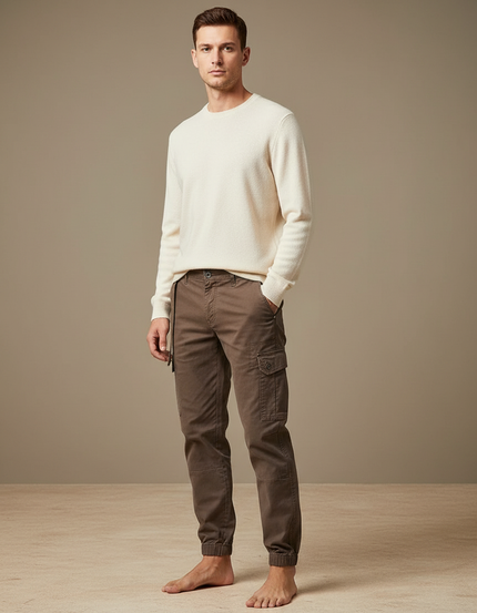 Pantalon Marron Cargo Coton Décontracté Homme