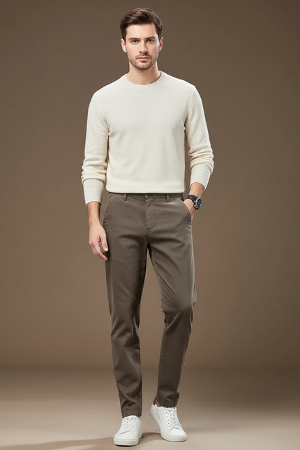 Pantalon Marron Homme Slim Droit Décontracté Épais - Laine