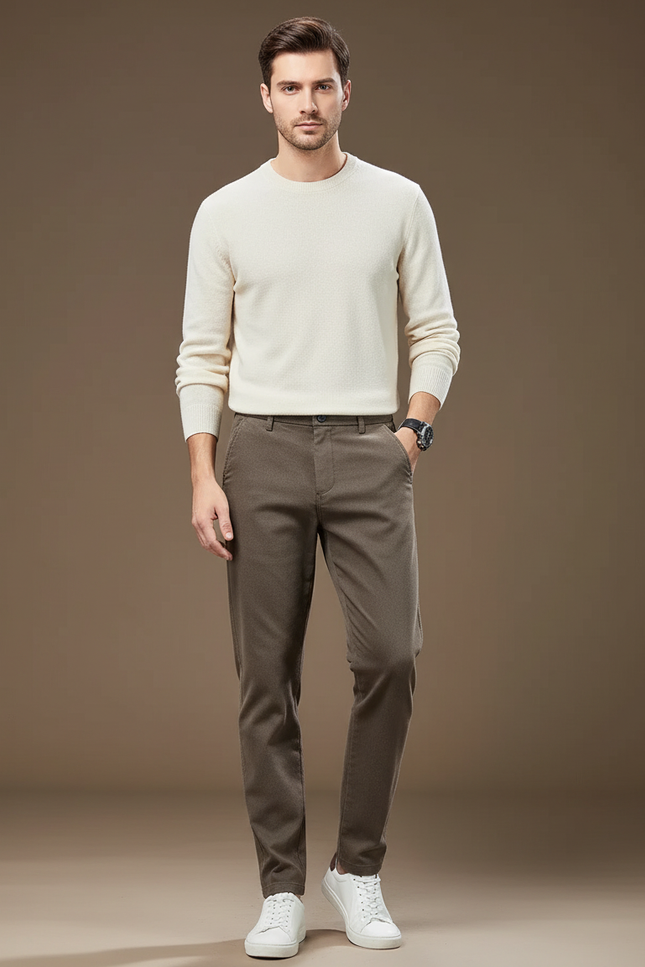Pantalon Marron Homme Slim Droit Décontracté Épais - Laine