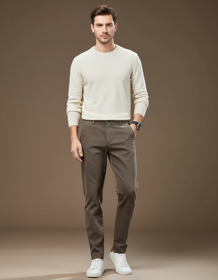 Pantalon Marron Homme Slim Droit Décontracté Épais - Laine