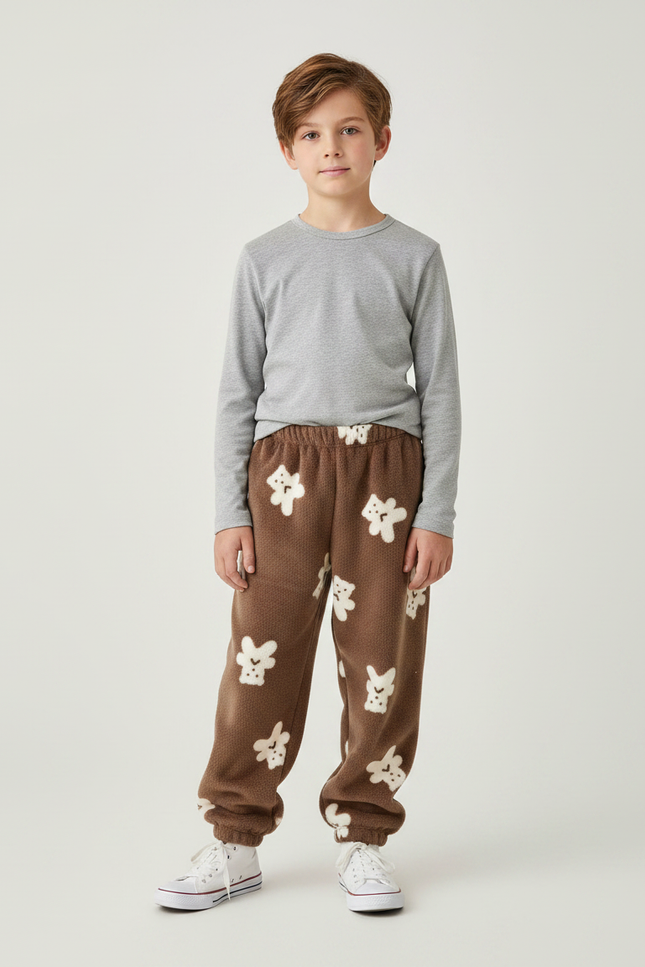 Pantalon Marron Peluche Ours Enfant Doux Confortable - Molleton