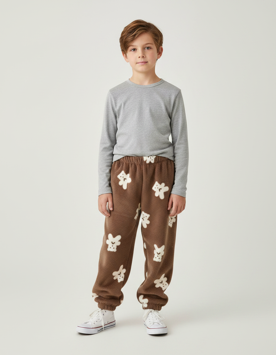 Pantalon Marron Peluche Ours Enfant Doux Confortable - Molleton