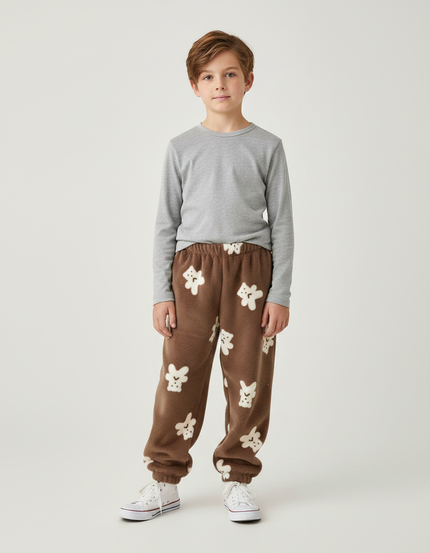 Pantalon Marron Peluche Ours Enfant Doux Confortable - Molleton