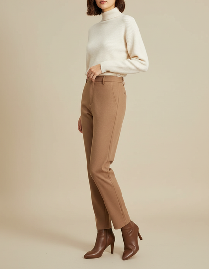 Pantalon Marron Laine Coupe Droite Décontracté Élégant
