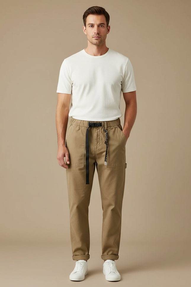 Pantalon Marron Cargo Coton Décontracté Homme Ceinture - Kaki