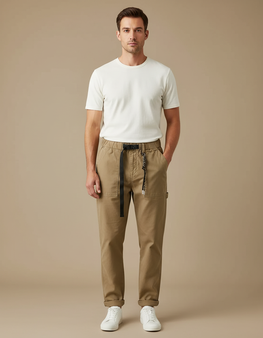 Pantalon Marron Cargo Coton Décontracté Homme Ceinture - Kaki