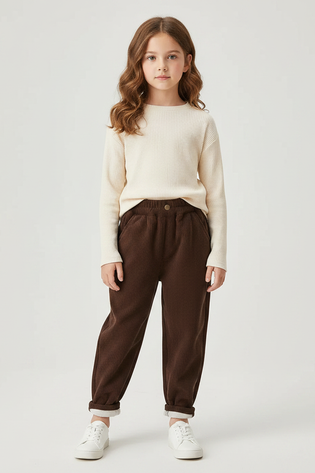 Pantalon Marron Côtelé Ample Épais Enfant - Cordé