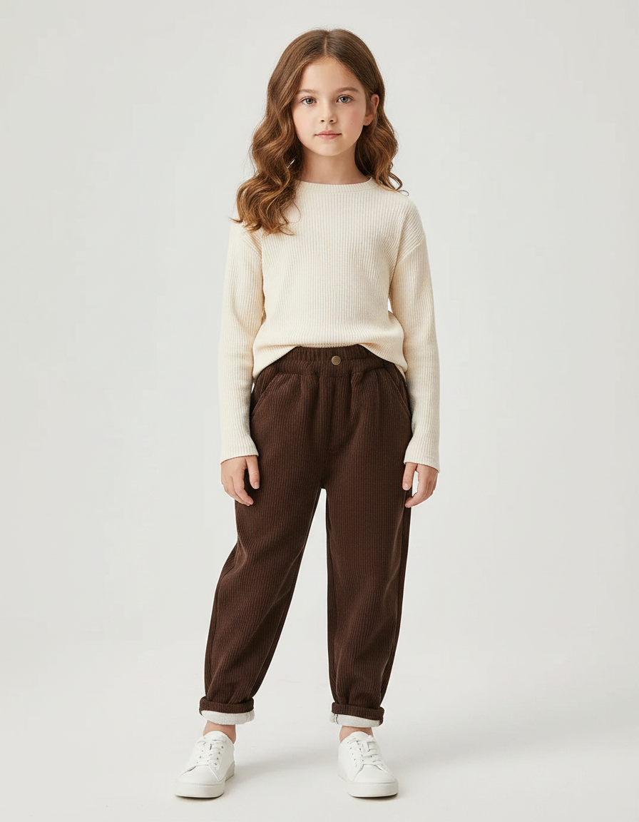 Pantalon Marron Côtelé Ample Épais Enfant - Cordé