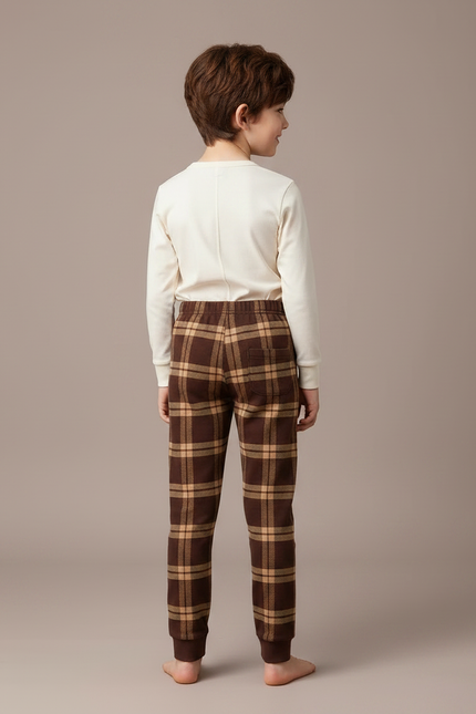 Pantalon Marron À Carreaux Confortable Doux Enfant - Molleton - vue 2