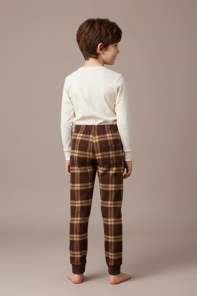 Pantalon Marron À Carreaux Confortable Doux Enfant - Molleton - vue 2