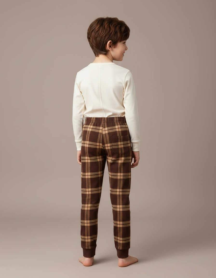 Pantalon Marron À Carreaux Confortable Doux Enfant - Molleton - vue 2