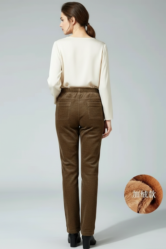 Pantalon Marron Côtelé Doublé Chaud Décontracté Femme Hiver - Cordé - vue 2