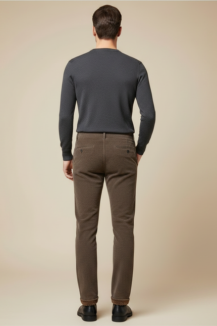 Pantalon Marron Homme Chaud Doublé Polaire Coupe Droite - Cordé - vue 2