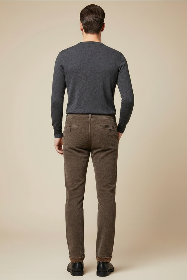 Pantalon Marron Homme Chaud Doublé Polaire Coupe Droite - Cordé - vue 2