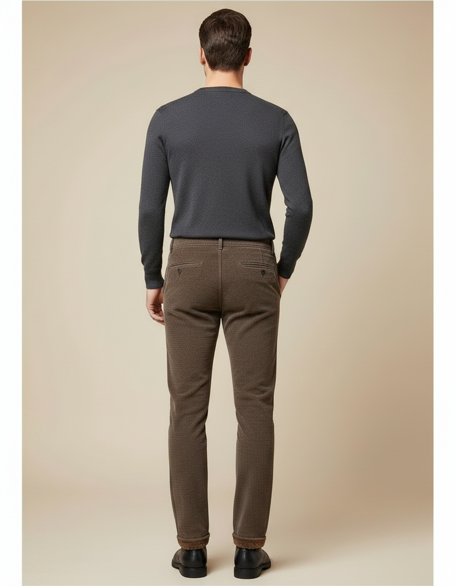 Pantalon Marron Homme Chaud Doublé Polaire Coupe Droite - Cordé - vue 2