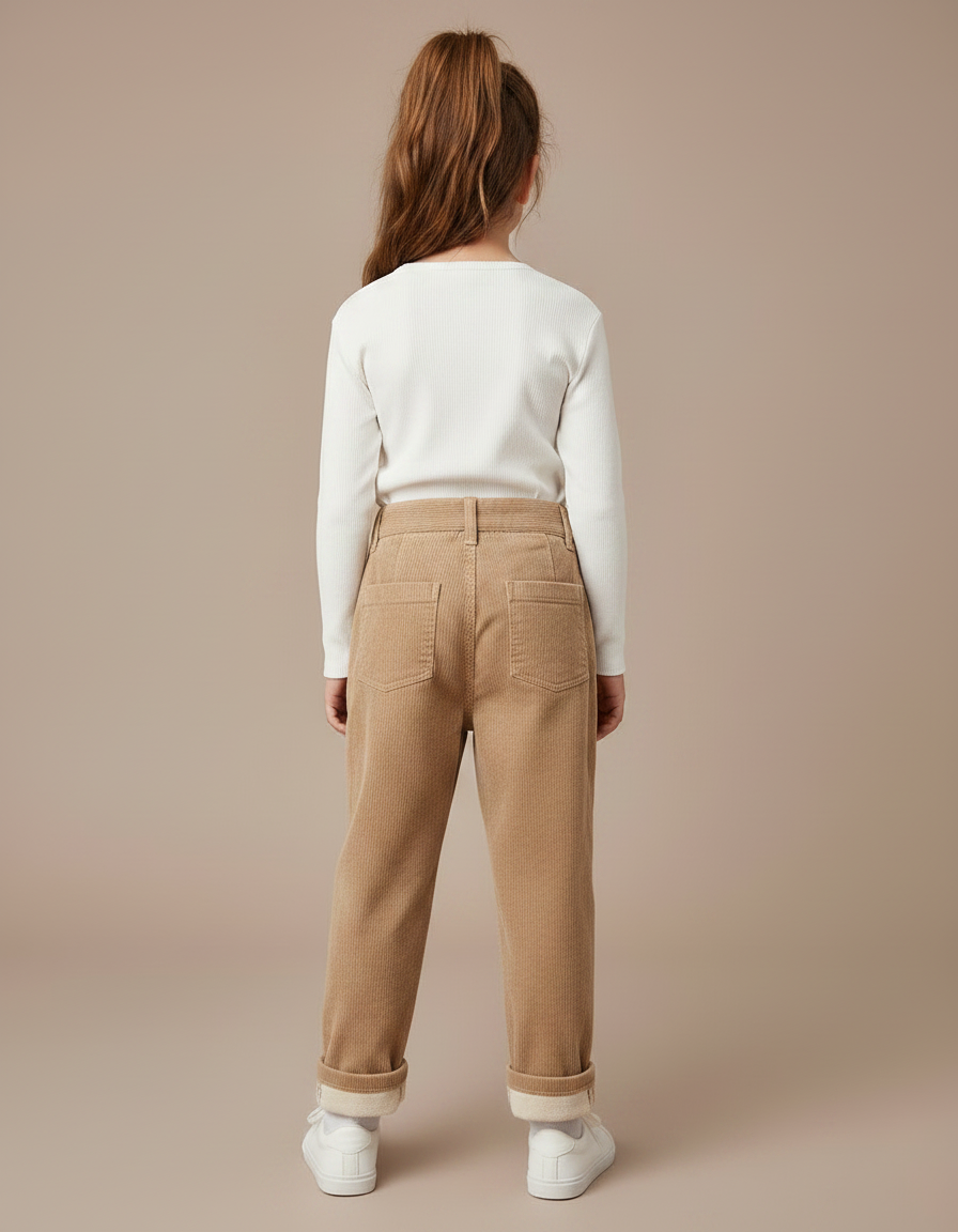 Pantalon Marron Côtelé Doublé Chaud Enfant - Camel Cordé - vue 2