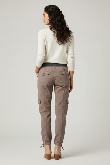 Pantalon Marron Cargo Coton Stretch Femme Décontracté - vue 2