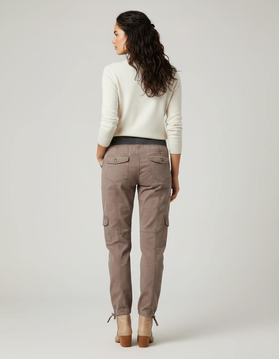 Pantalon Marron Cargo Coton Stretch Femme Décontracté - vue 2