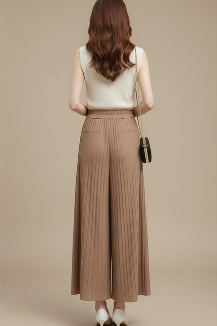 Pantalon Marron Plissé Ample Fluide Élégant - Polyester - vue 2