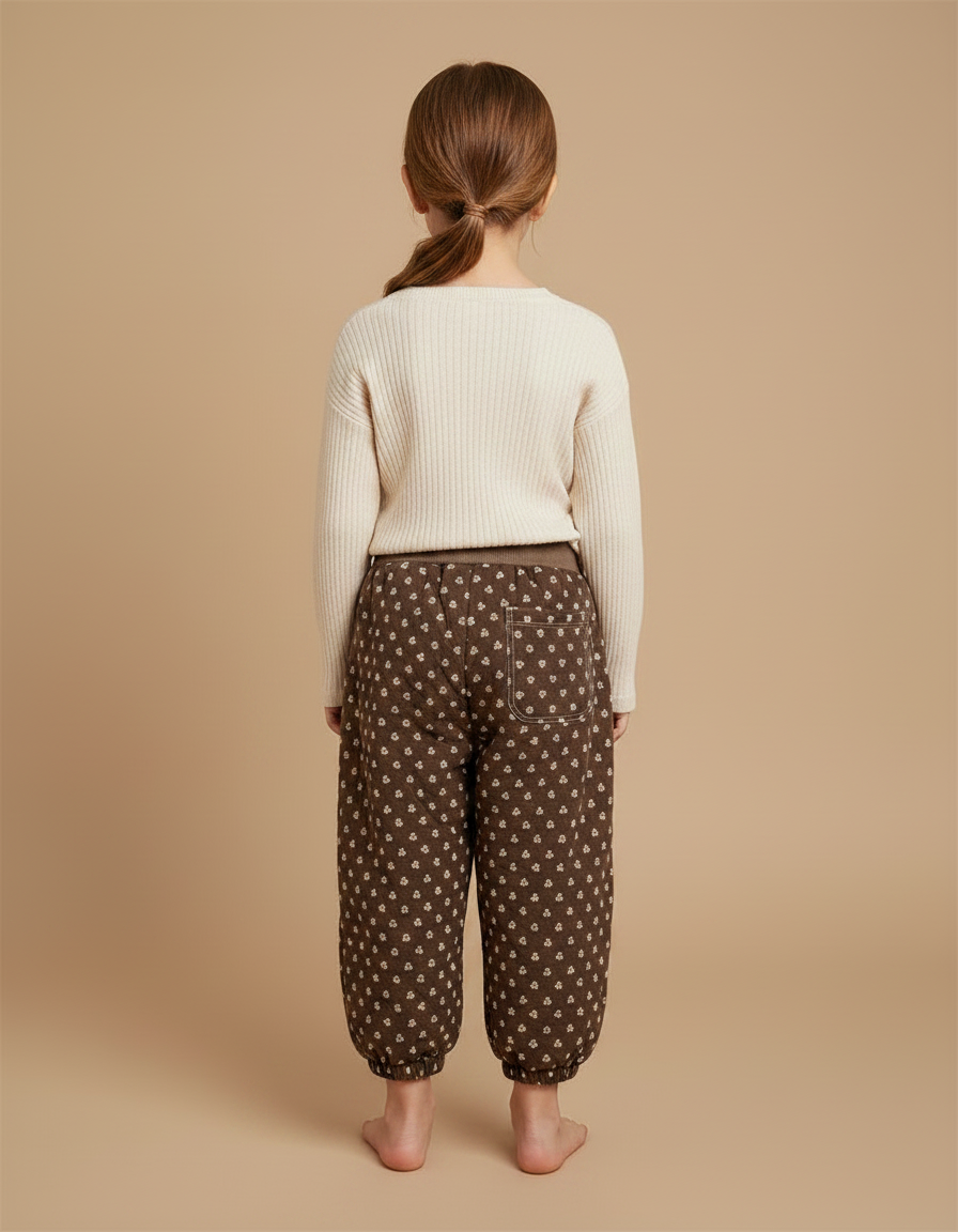 Pantalon Marron Matelassé Imprimé Ample Enfant Hiver - Molleton - vue 2